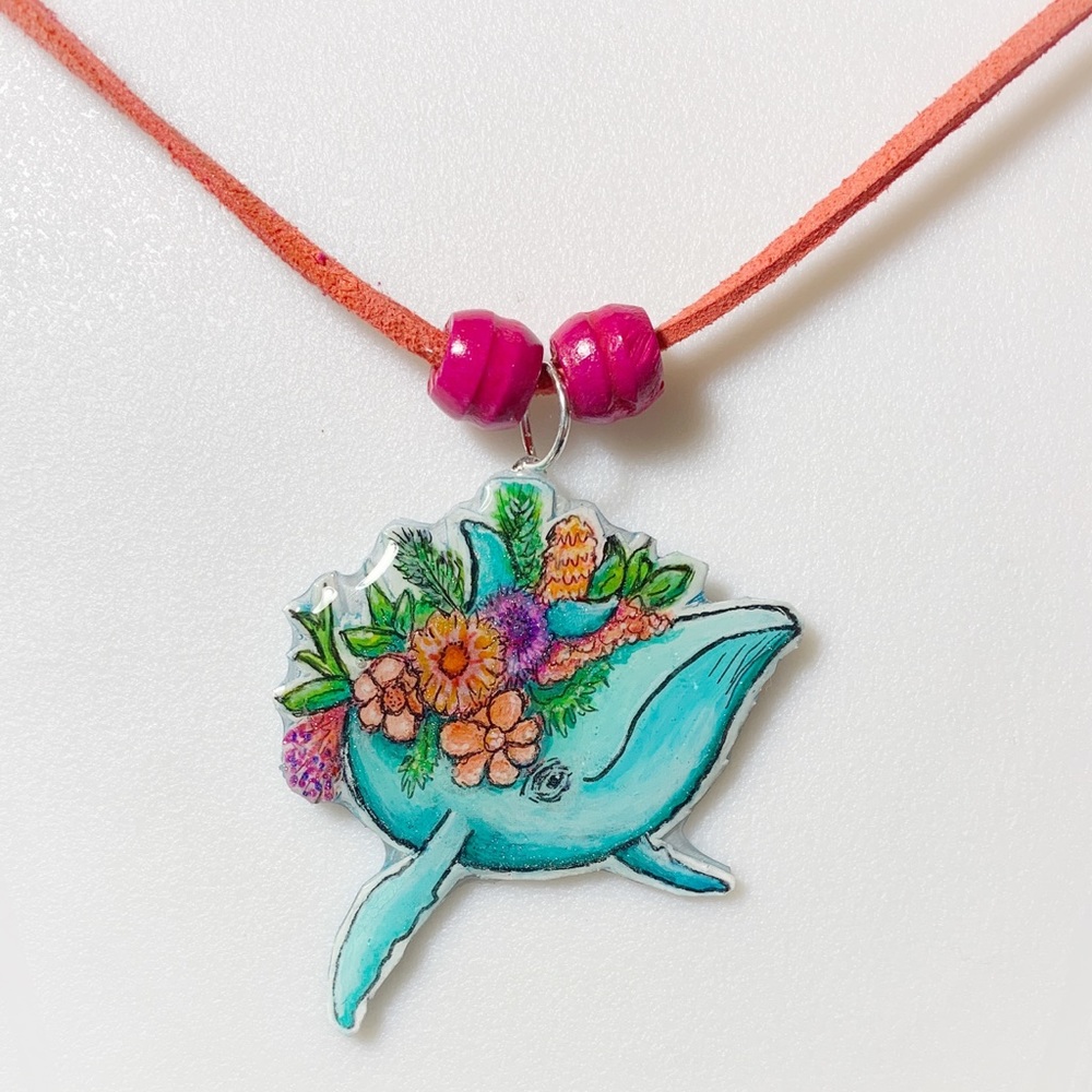 Hipster Blue Whale Artisan Enameled Pendant